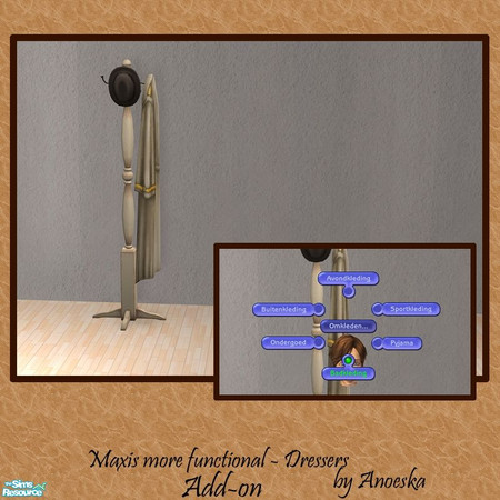 Sims 2 — MMF - Dressers Add-On - Coat Rack De Lovely by AnoeskaB — For this Seasons Coat Rack, the menu has changed. You