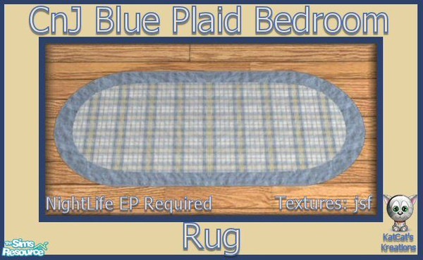 Sims 2 — CnJ Blue Plaid Bedroom - Rug by KatCat — Recolor of the \"\'Unbridled Braids\' Oval Rug\" from the