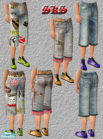 Sims 2 — TMBS_SKS_Board-Jeans-Set by 71robert13 — Mid calf length denim shorts for TEEN Males. In 3 variations paired