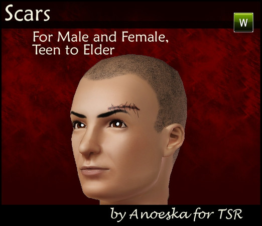 Sims 3 — Scar 4 by AnoeskaB — Face scar for male and female, from teen to elder. Has 3 recolorable layers and can be