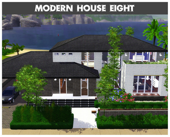 Sims 3 — Modern House Eight by sandrakorb — This modern home has a carport suitable for two cars and a decked area for