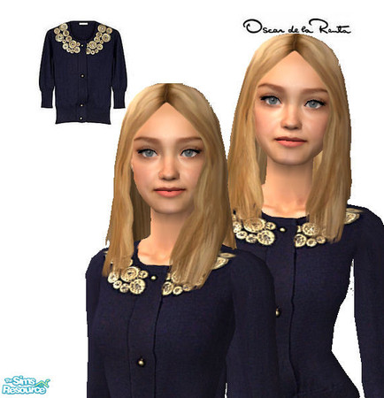 Sims 2 — Oscar de la Renta Blue and Golden Cardigan for teens by ancsie18 — Oscar de la Renta Blue and Golden Cardigan