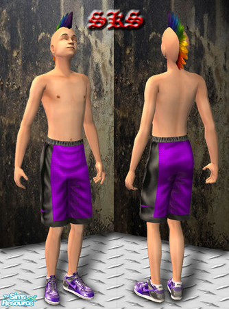 Sims 2 — TMBS_SKS_Knee_Sport-Amethyst by 71robert13 — Amethyst tone satin knee length Nike shorts, With black side panels