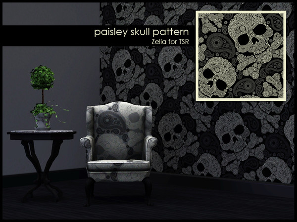 Sims 3 — Paisley and Skull 001 by Annie_Leduc — Paisley and Skull Pattern by Zelia