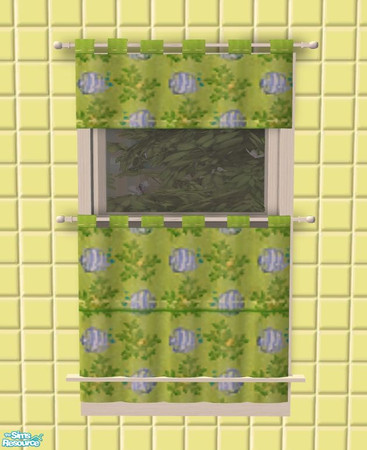 Sims 2 — Hester\'s Bathroom Curtains by ImmeK — Simple green curtains with a blue fish design. Original Maxis item, no