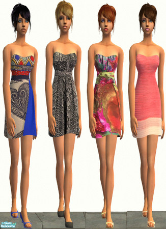 Sims 2 — Strapless Summer by irene_busy — A clothing set including 4 strapless dresses