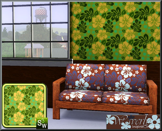 Sims 3 — Hawaiian Gold by Waverly — Get ready for a luau with this fun Hawaiian print. Edited and converted from a