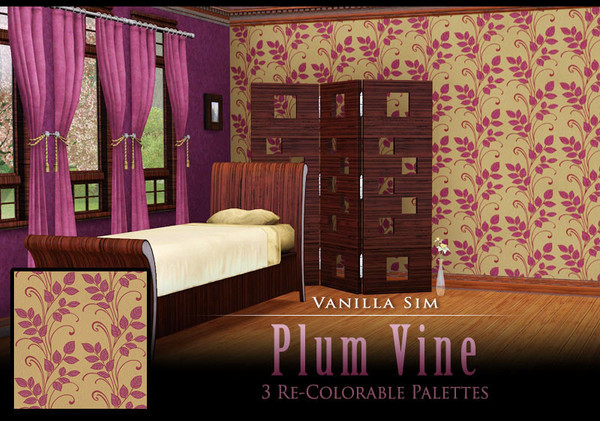 Sims 3 — Plum Vine by Vanilla Sim — Blown textured leaf trail shown in a soft plum and beige