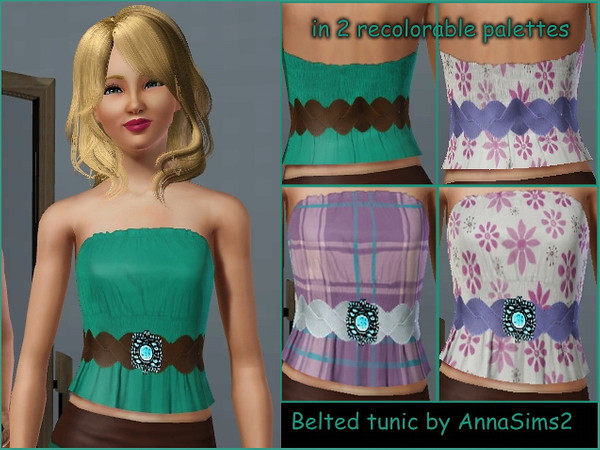 Sims 3 — Belted tunic by annasims2 — Belted tunic features embellished waistline and with a blue vintage broche by