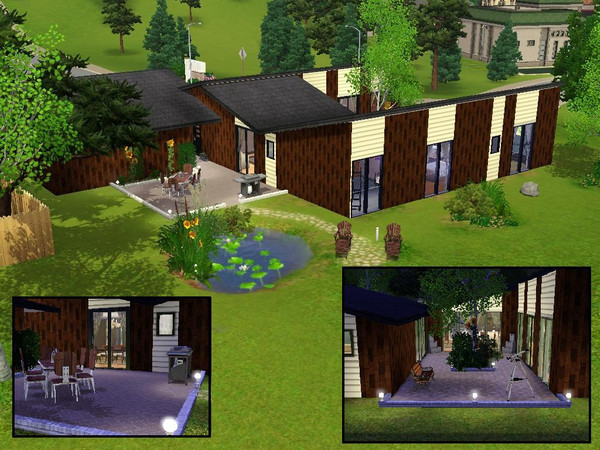 Sims 3 — Complete Family Dwelling by Sefverin — The house is cladded with wood and features lots of greenery and double
