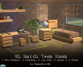 Sims 2 — GL Match Teen Room by Simaddict99 — 7 new meshes to match Maxis GL objects plus 4 walls, 1 floor and a bedding