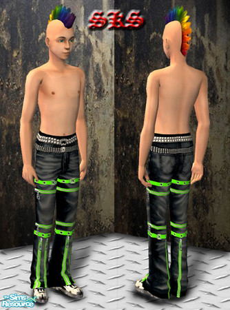 Sims 2 — TMB_SKS_Loose-NR_Zipper-Green by 71robert13 — Baggy black Tripp style pants for TEEN Males. Trimmed with