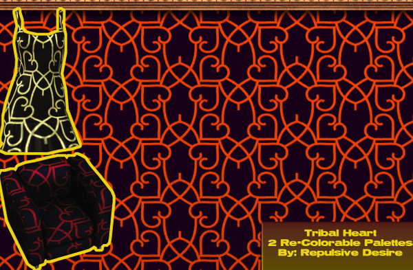 Sims 3 — Tribal Heart by RepulsiveDesire — Shown in two alternate colors. Great for clothes, objects or walls. Enjoy