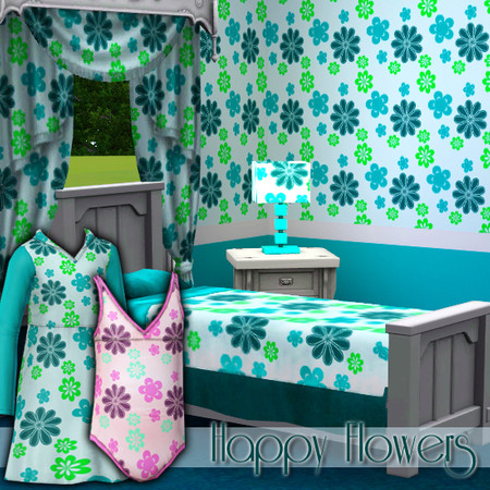 Sims 3 — kipTSR-Happy Flowers by kittyispretty69 — A fun floral pattern for girls rooms and clothing. Four recolorable
