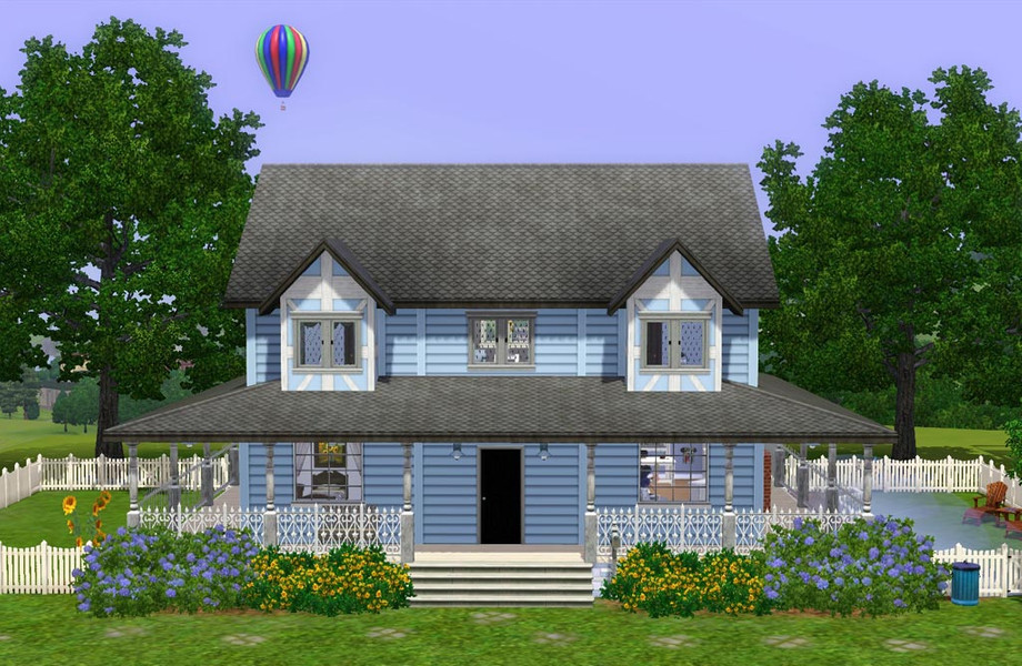 The Sims Resource Blue WrapAround Porch House