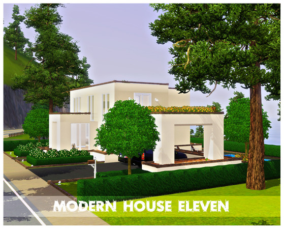 Sims 3 — Modern House Eleven by sandrakorb — This modern house has a medium sized garden with pool and space for two cars