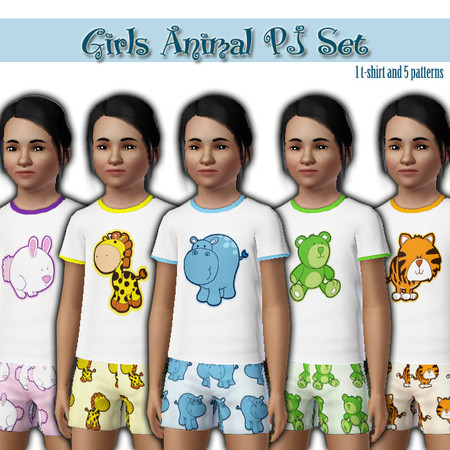 Sims 3 — kipTSR-Girls Animal T-shirts by kittyispretty69 — A girls t-shirt with five cute animal designs to choose from.