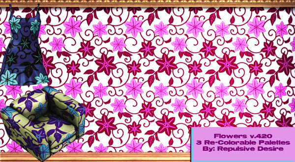 Sims 3 — Flowers v.420 by RepulsiveDesire — A floral pattern. Three re-colorable palettes. Good for clothes, objects, or