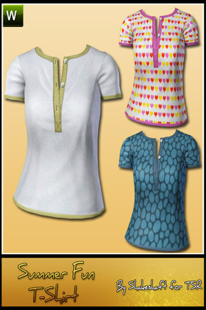 Sims 3 — ASC_TShirt by Shakeshaft — Part of the Summer Fun Set, this T-Shirt as a buttoned front and 3 recolourable