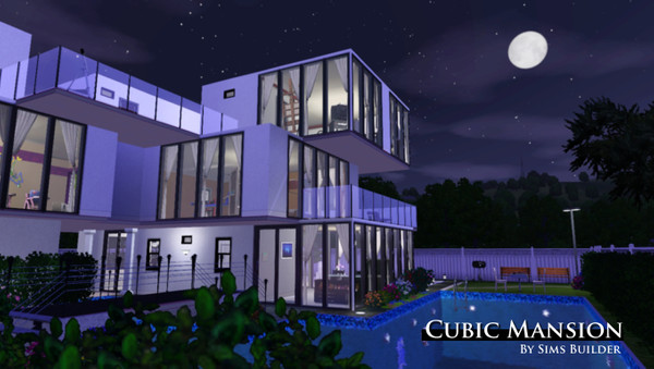 Sims 3 — Cubic Mansion by Sims_Builder — A 3 storey mansion with a living room, kitchen &amp;amp;amp; dining, a large