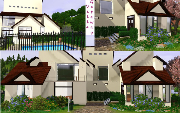 Sims 3 — Villa Getaway by wolfmush — Large two-bedroom home with large kitchen/dinette and dining room, recreation room.