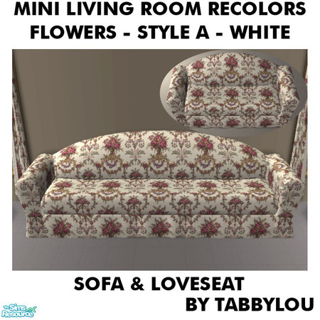 Sims 2 — TL - Mini Living-FlowersStyleA-White SofaEtc by TabbyLou — Floral Fantasy Sofa which also recolors Coming Up