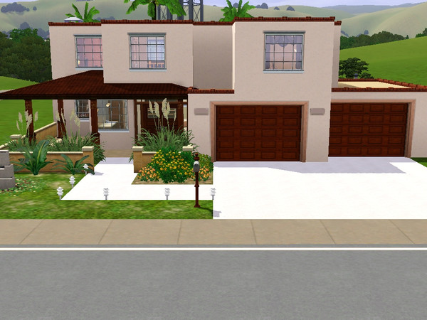 Sims 3 — Sunbelt Santa Fe by srwalker — This 4 bedroom, 3 bathroom Santa Fe style adobe features a double car garage,