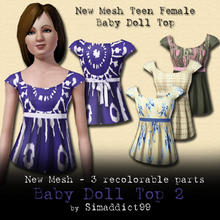 Sims 3 — New Mesh - Baby Doll Top TF by Simaddict99 — Baby doll style top. Comes with 4 style presets as shown. 3