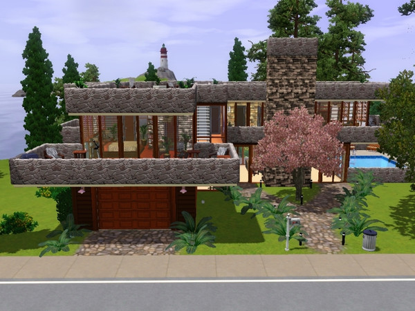 Sims 3 — Ryanne Residence by Kylejh15 — Modern seaside home. Inspired by the style of Frank Lloyd Wright. Fully decorated