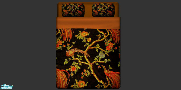 Sims 2 — Black Peacock Bedding by Eboluh — Gorgeous indian style bedding recolour with peacocks, fits both single and