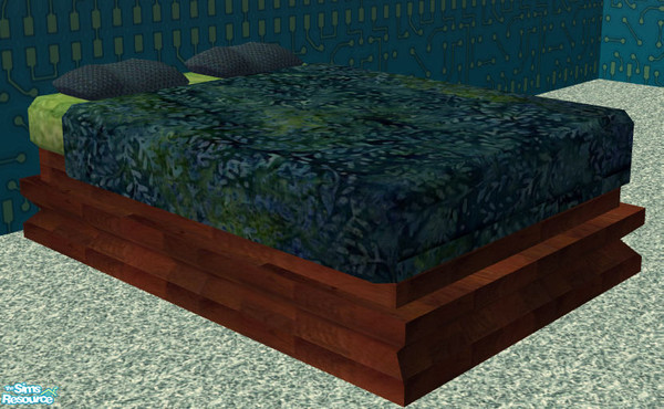 Sims 2 — TC 87 True Blue -  Bed Frame by H3wwy — A calming bedroom in shades of blue and green Texture Challenge 87