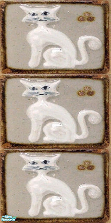 Sims 2 — NK Cats Bath Wall Tile White by MoMama — A cute white cat sits up to great you.