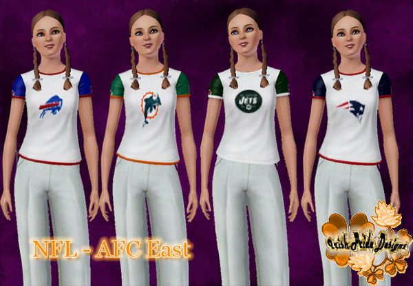 Sims 3 — AFC East Shirts Female by Irish Pride — Gear up for football season with these great NFL shirts. The AFC East is