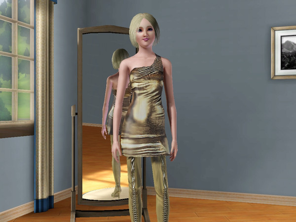 Sims 3 — Metallic Sequin One Shoulder Dress by Man-from-Novotroitsk — No Description