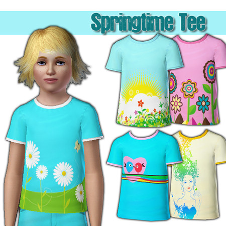 Sims 3 — Springtime Tee by kittyispretty69 — A girls tee with springtime themed graphics. Mesh is unchanged. Enjoy and