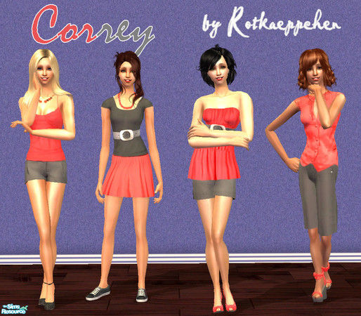 Sims 2 — Set \'Correy\' - 4 Whole Outfits  by Rotkaeppchen — whole everyday outfits for women.