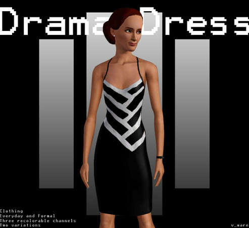 Sims 3 — Drama Dress by v_ware — An elegant dress for female sims. -->Clothing -->Everyday and Formal -->Three