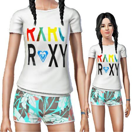 Sims 3 — Roxy Fade Tee by nujeiram — Roxy design logo on their website.