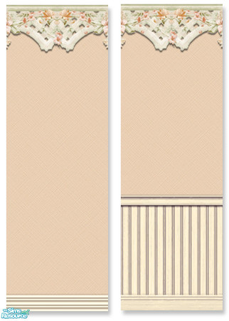 Sims 2 — Peach With Victorian Floral Border by TSR Archive — Two matching walls, one with beadboard one without.