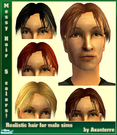 Sims 2 — Messy hair - 5 different by Axanterre — This set includes five realistic hair colors for your sim. All ages!