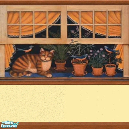 Sims 2 — Cat in Window Mural by sadie7684 — A wall mural for your sims, can be found under wallpaper.