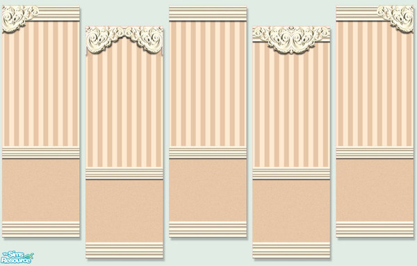 Sims 2 — Victorian Walls in Peach Stripes by TSR Archive — Five wall with carved Victorian moldings. Mix and match to