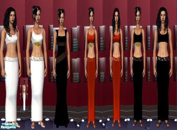Sims 2 — Two Piece Formal Set by kollens — white, black, & Red jeweled & Non- Jeweled Dresses.