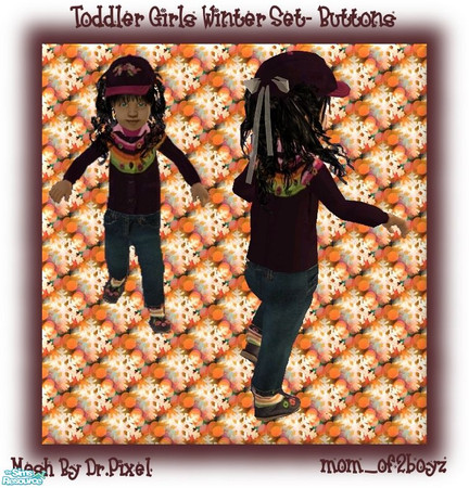 Sims 2 — Toddler Girls Winter Set- Buttons by mom_of2boyz — A set of four new outfits for toddler girls for the upcoming