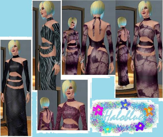 Sims 3 — All Wrapped Up 2 by haloblue58 — Nice evening dress. Patterns seem to do better than solids though, except