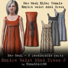 Sims 3 — New Mesh EF Empire Waist Mini Dress by Simaddict99 — T-shirt style, empire waist mini dress with back tie for