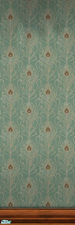 Sims 2 — Lively Wallpaper with Kick Molding (Dark) by MsBarrows — Cream and brown Art Nouveau feathers printed on a pale