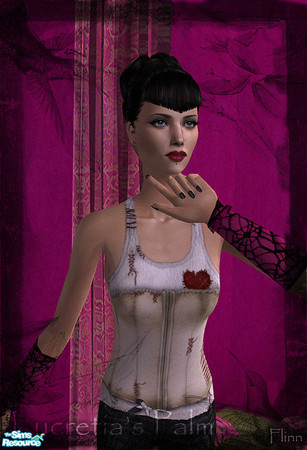 Sims 2 — Lucretia\'s Palm: Spiderweb Gloves - Pink by flinn — Black spiderweb lace on pink base.
