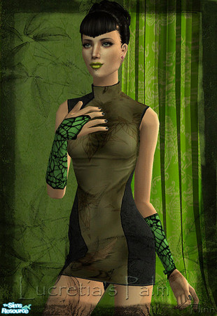 Sims 2 — Lucretia\'s Palm: Spiderweb Gloves - Green by flinn — Black spiderweb lace on green base.