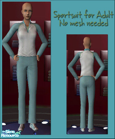 Sims 2 — Turkooise Female Sportsuit by Kiko by Kikowiko — Nice white and turkooise sportsuit with a green trim & tee.